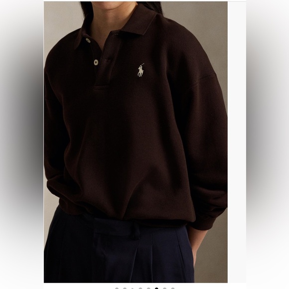 Ralph Lauren Dark Brown polo-collar fleece pullover  small medium - Picture 5 of 6